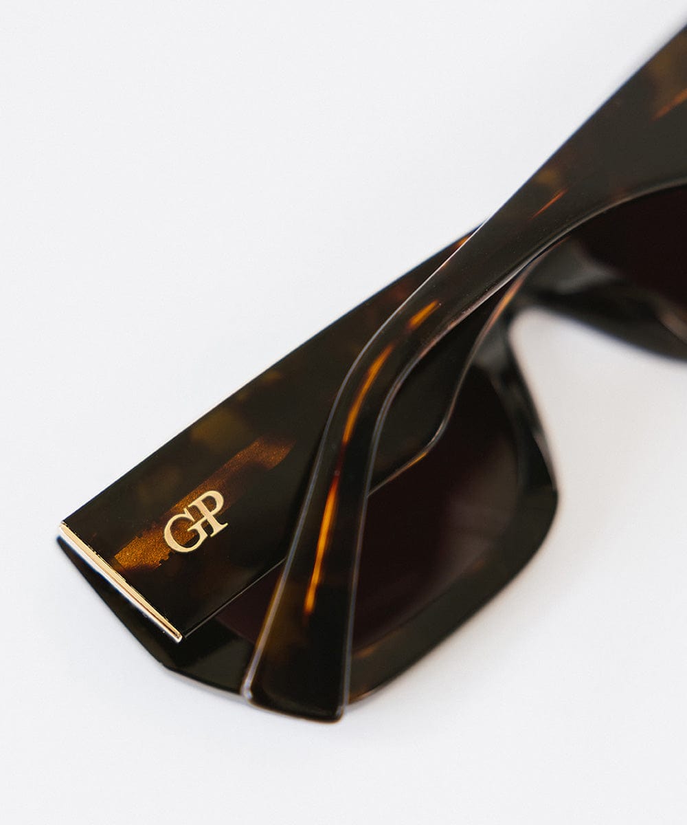 Close up image of tortoise pattern sunglasses on a white background #color_tortoise