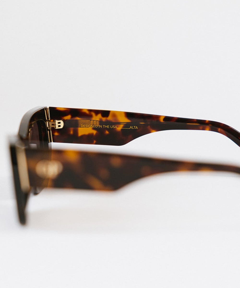 Close up image of tortoise pattern sunglasses on a white background #color_tortoise
