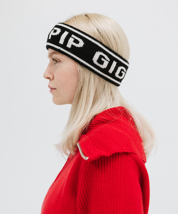 Gigi Pip winter hats for women - Ashton Retro Headband - 10% wool + 90% acrylic classic retro ski style headbands with limited edition holiday logo [black]