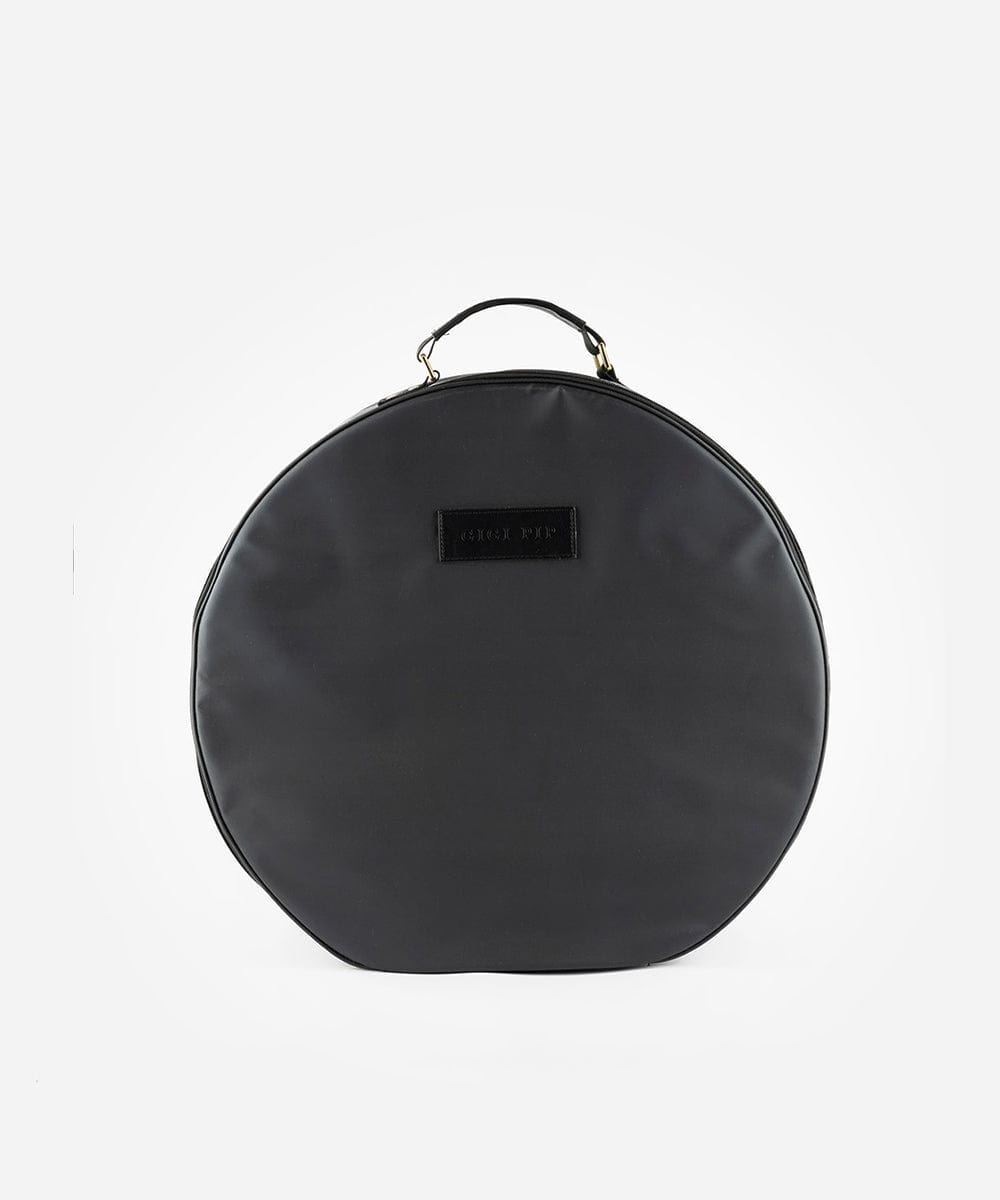 Black round bag with a handle on a white background #color_black