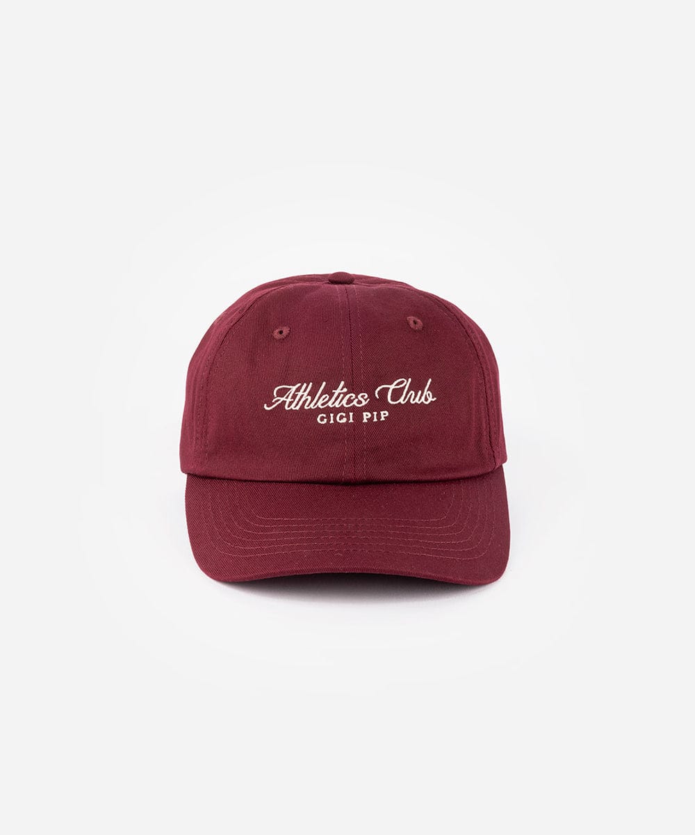 A burgundy cap with white 'Athletics Club' text on a white background #color_burgundy