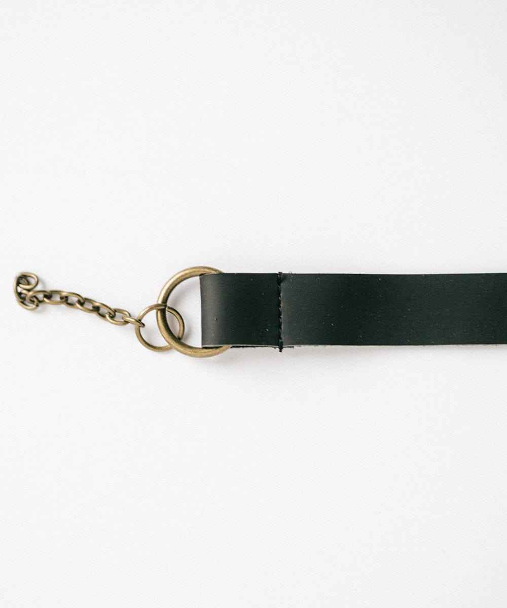 A black colored leather adjustable chain band on a white background #color_black