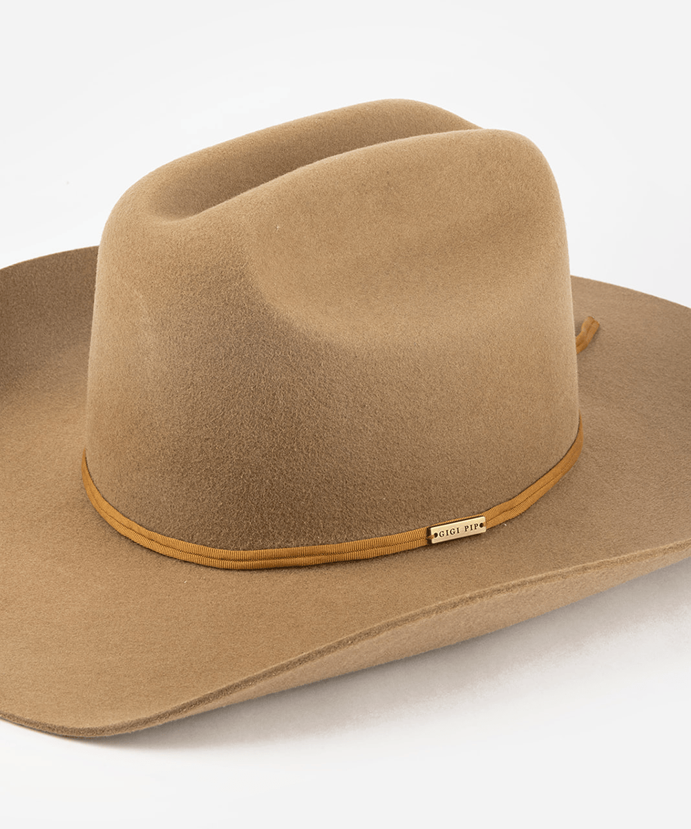 Brown cowboy hat with a brown grosgrain band on a white background #color_brown