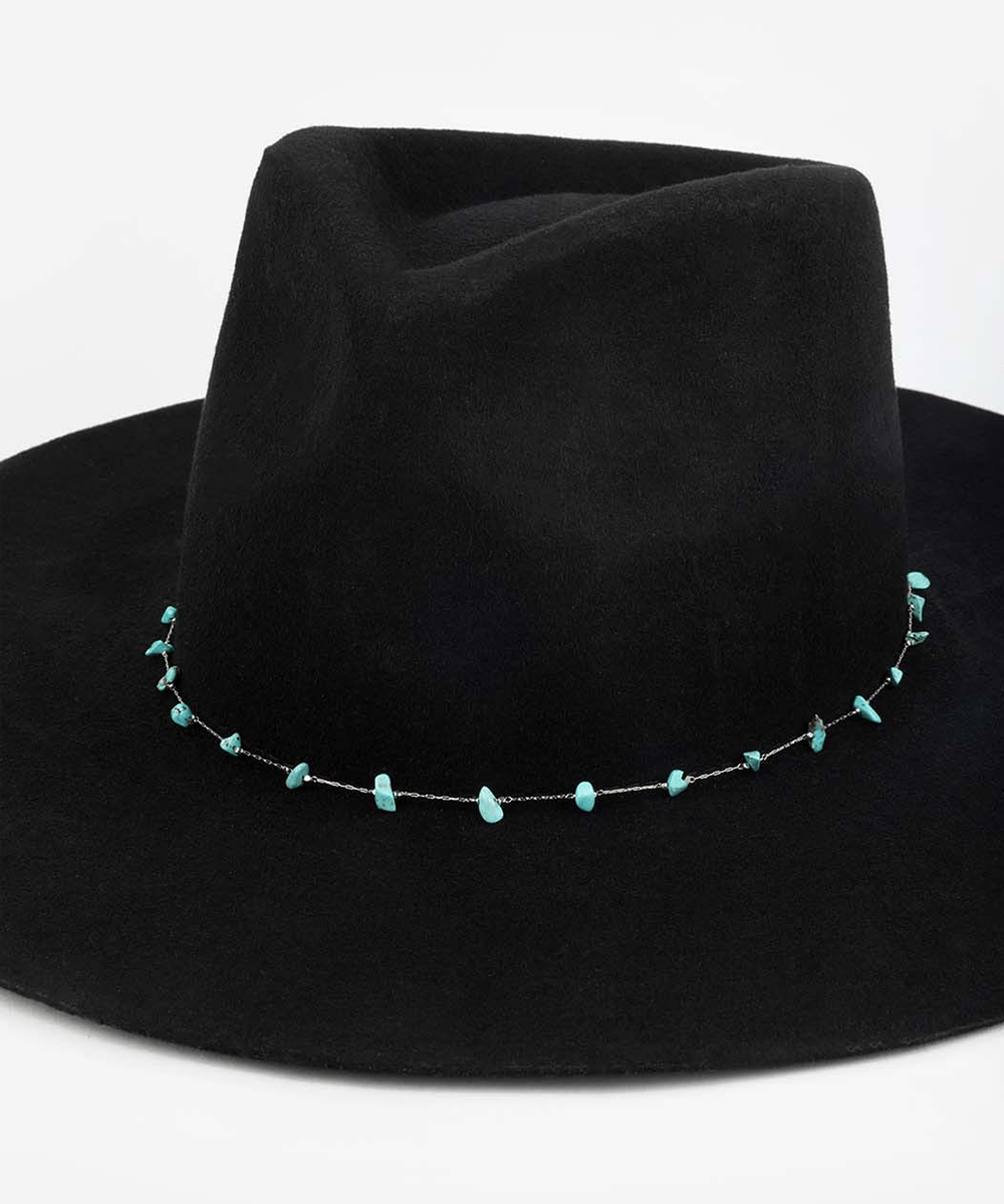 Black hat with turquoise beads on a white background #color_silver