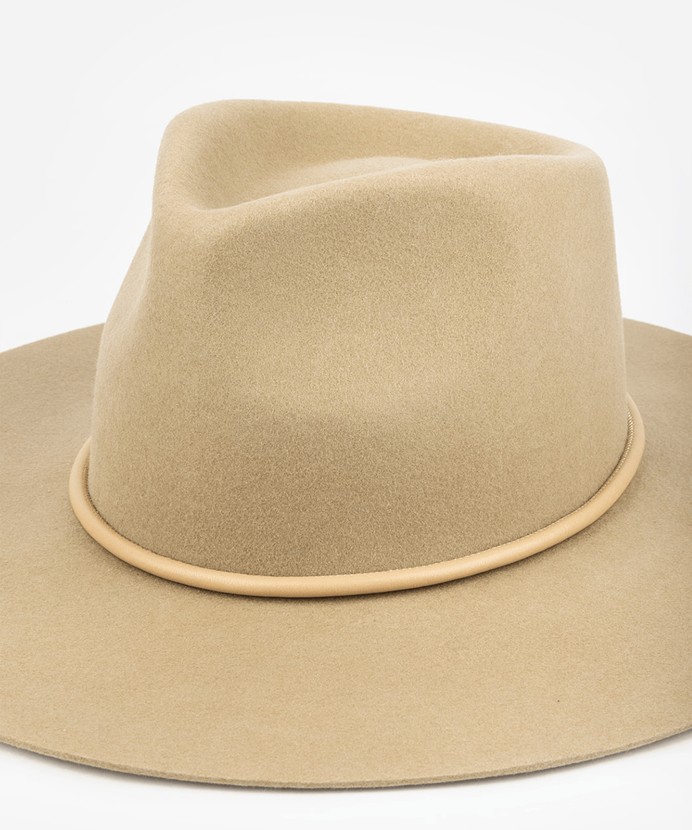Beige fedora hat on a white background #color_tan
