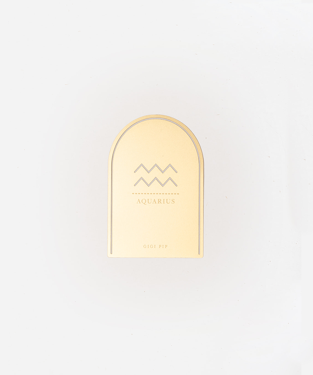 Gold 'Aquarius' zodiac sign plaque on a light gray background #color_gold