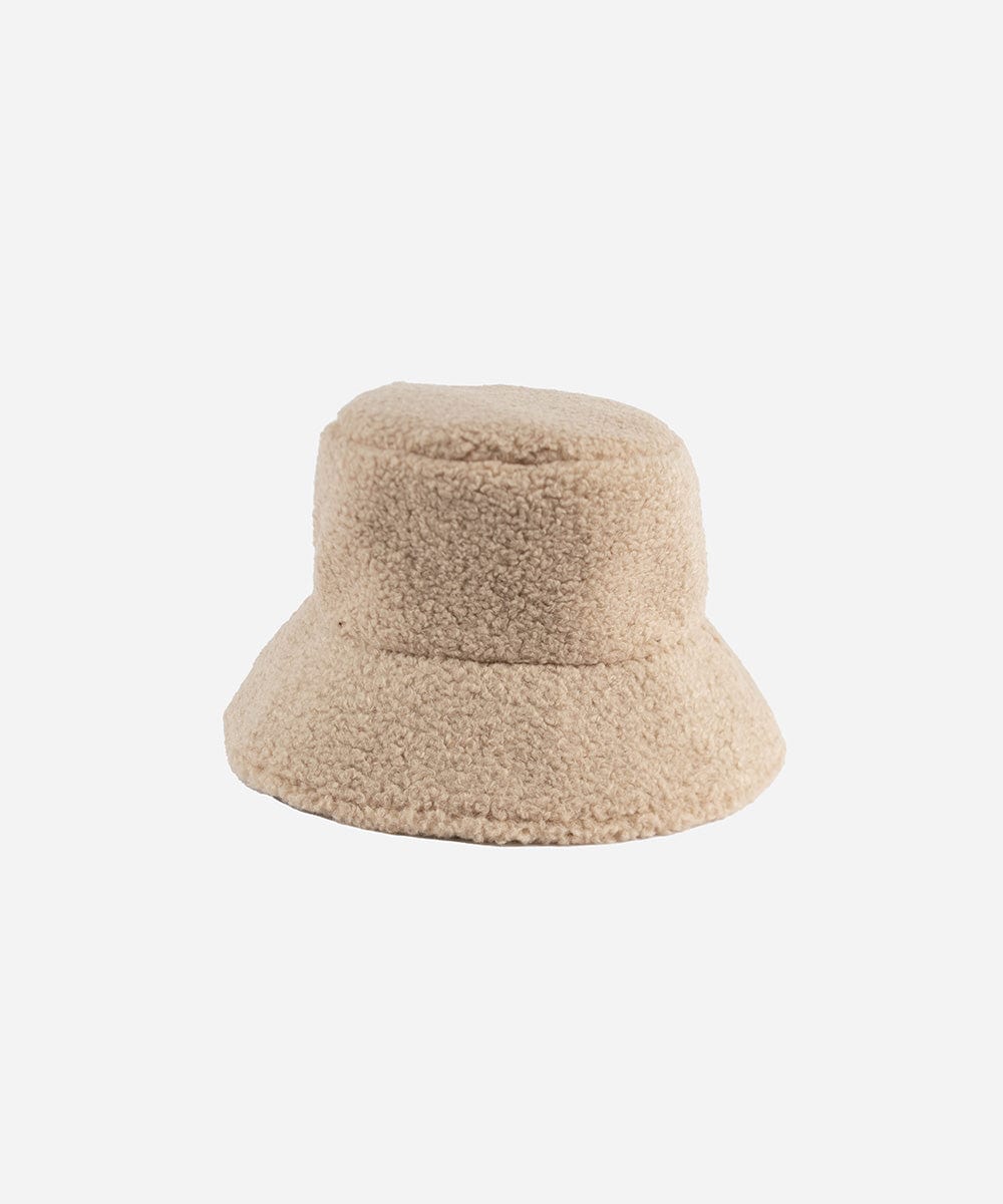 A cream sherpa bucket hat on a plain background. #color_cream