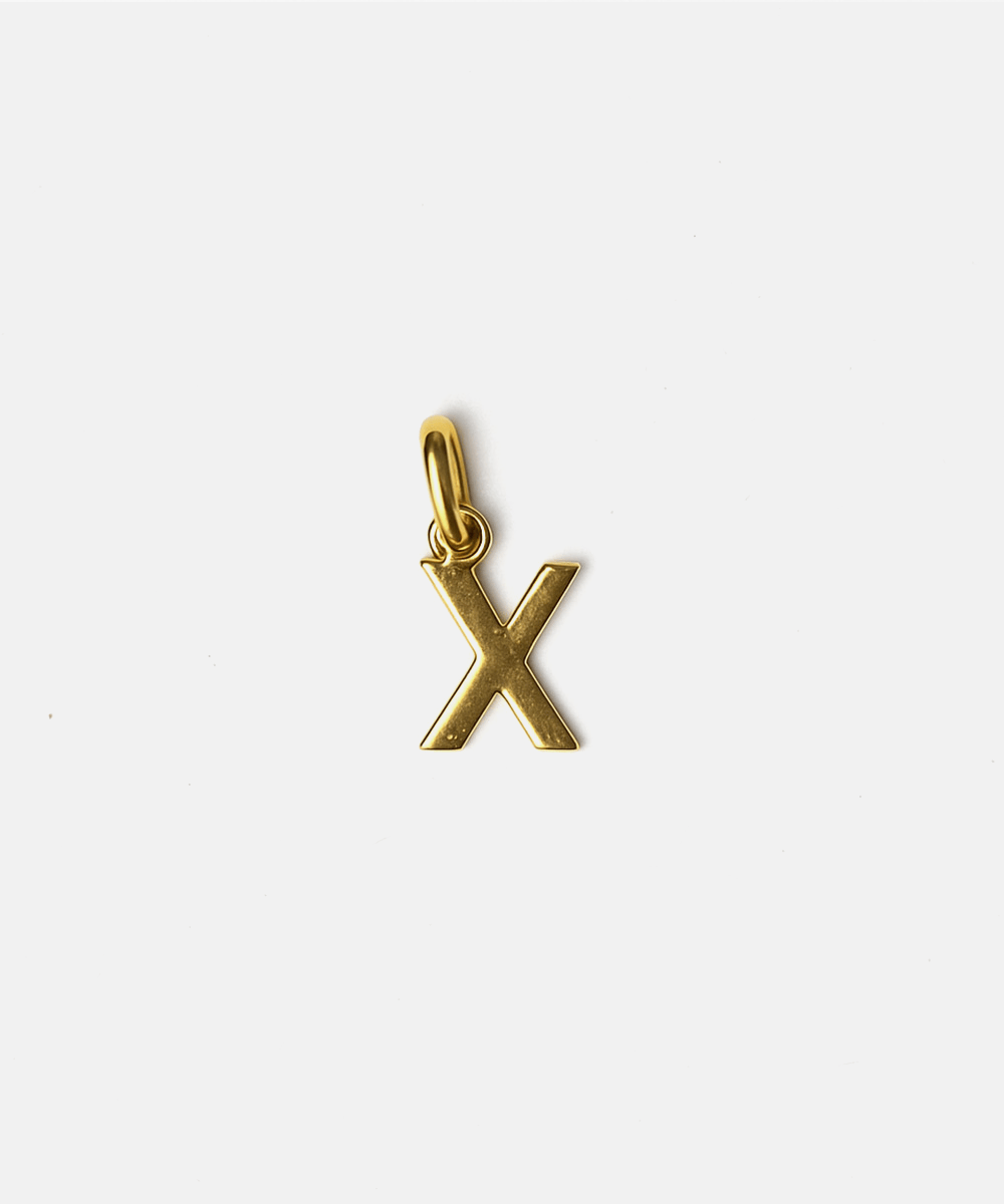 Gold letter 'X' pendant hat charm on a white background #color_gold
