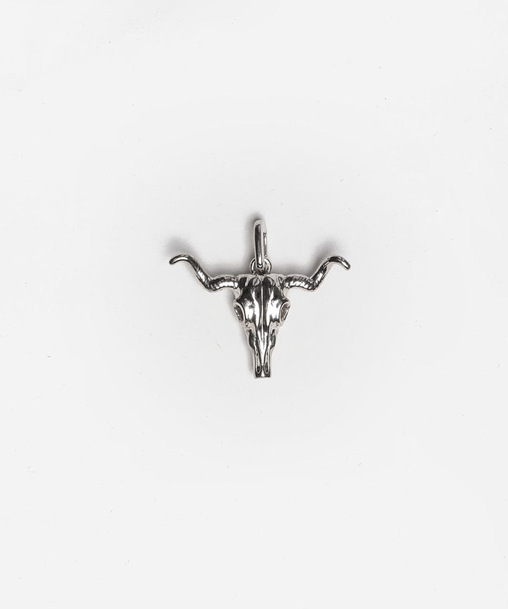 A silver longhorn hat charm on a white background #color_silver