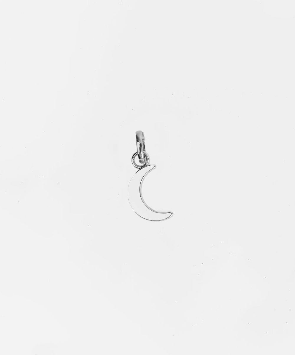 Silver crescent moon hat charm on a white background #color_silver