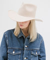 Gigi Pip felt hats for women - June Teardrop Rancher - 100% australian wool teardrop rancher with an angled western brim hat featuring a gold plated Gigi Pip branded pin on the back of the crown [cream]