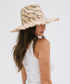 Gigi Pip straw hats for women - Gemma Wide Brim Straw - handwoven palm straw fedora with a fringed edge for a bohemian vibe, lightweight weave with slight flexibility [natural-black]