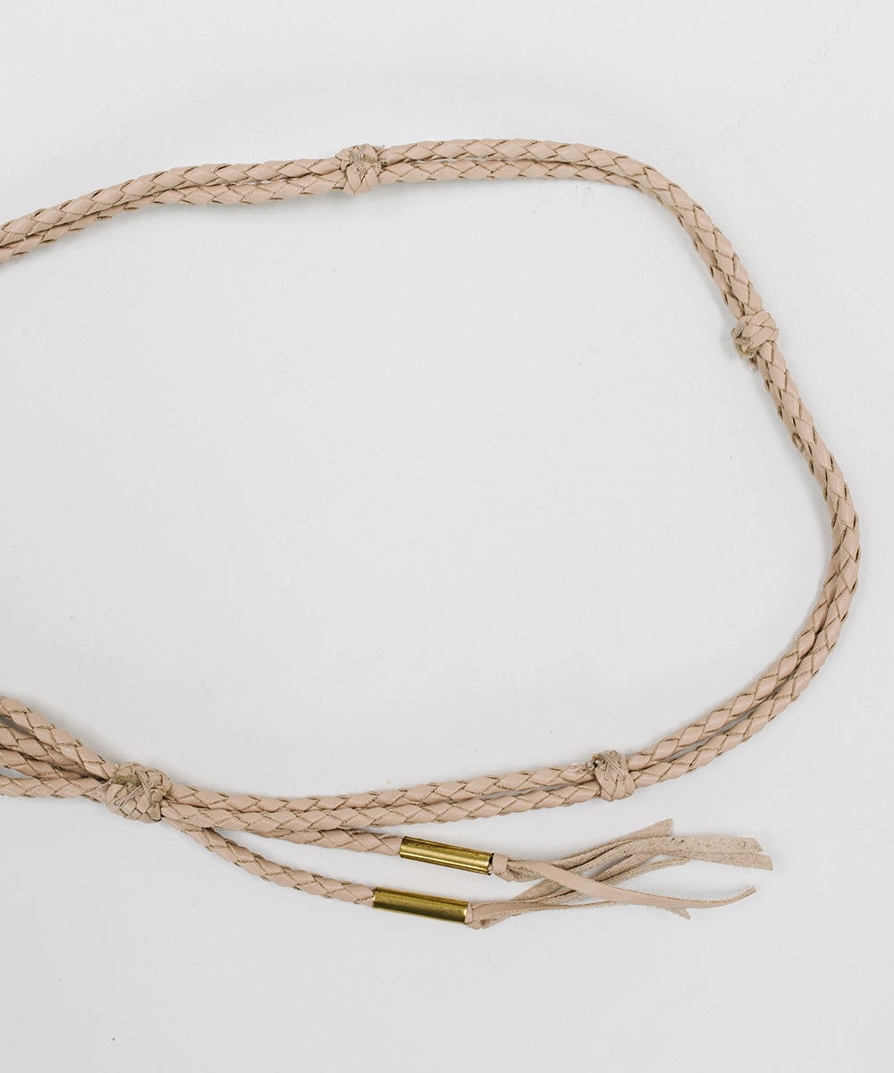A Beige Lasso Braided Leather Hat Band on a plain background #color_cream