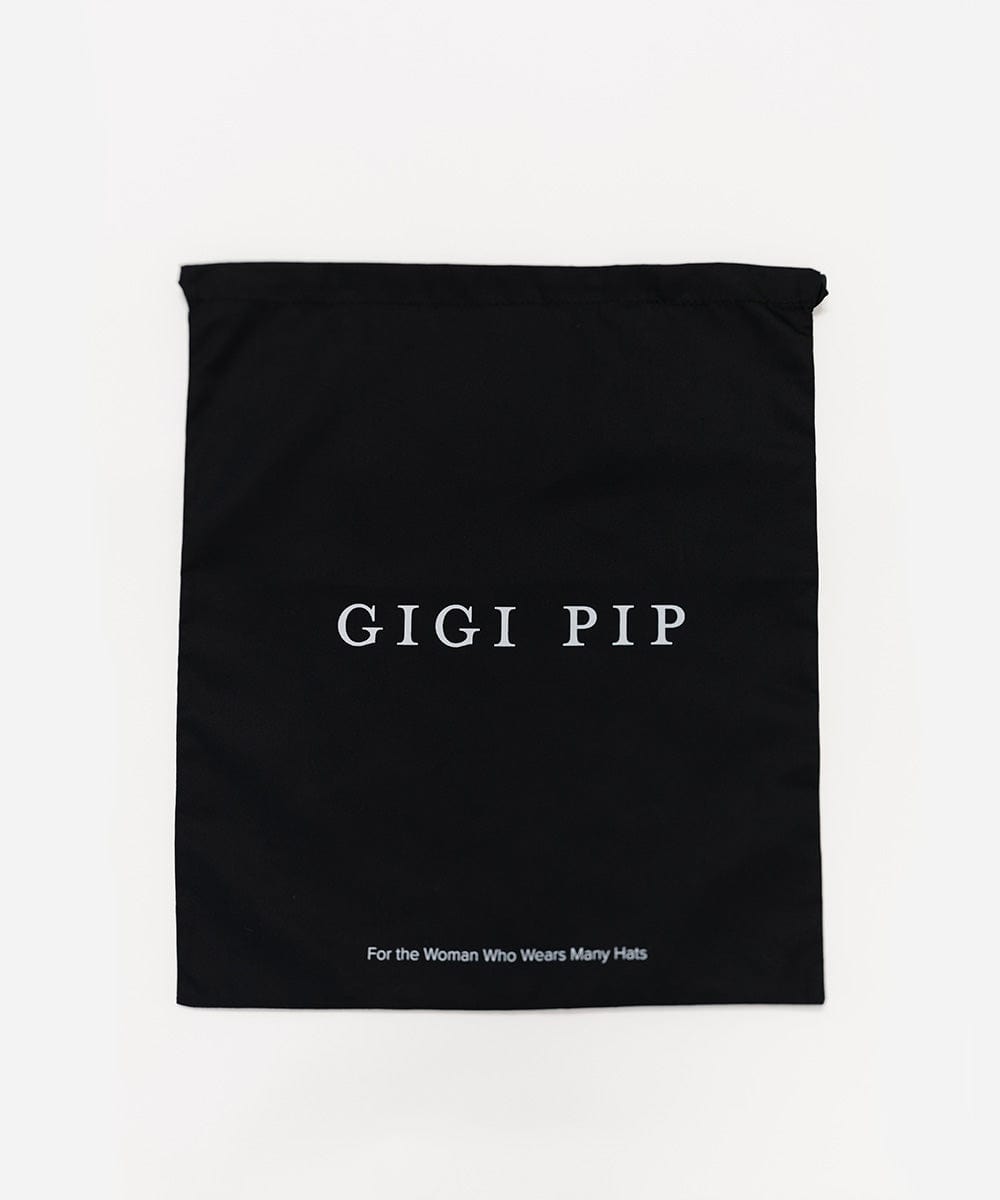 A black hat keepsake bag with the GIGI PIP brand logo printed in white on the front against a plain background #color_black