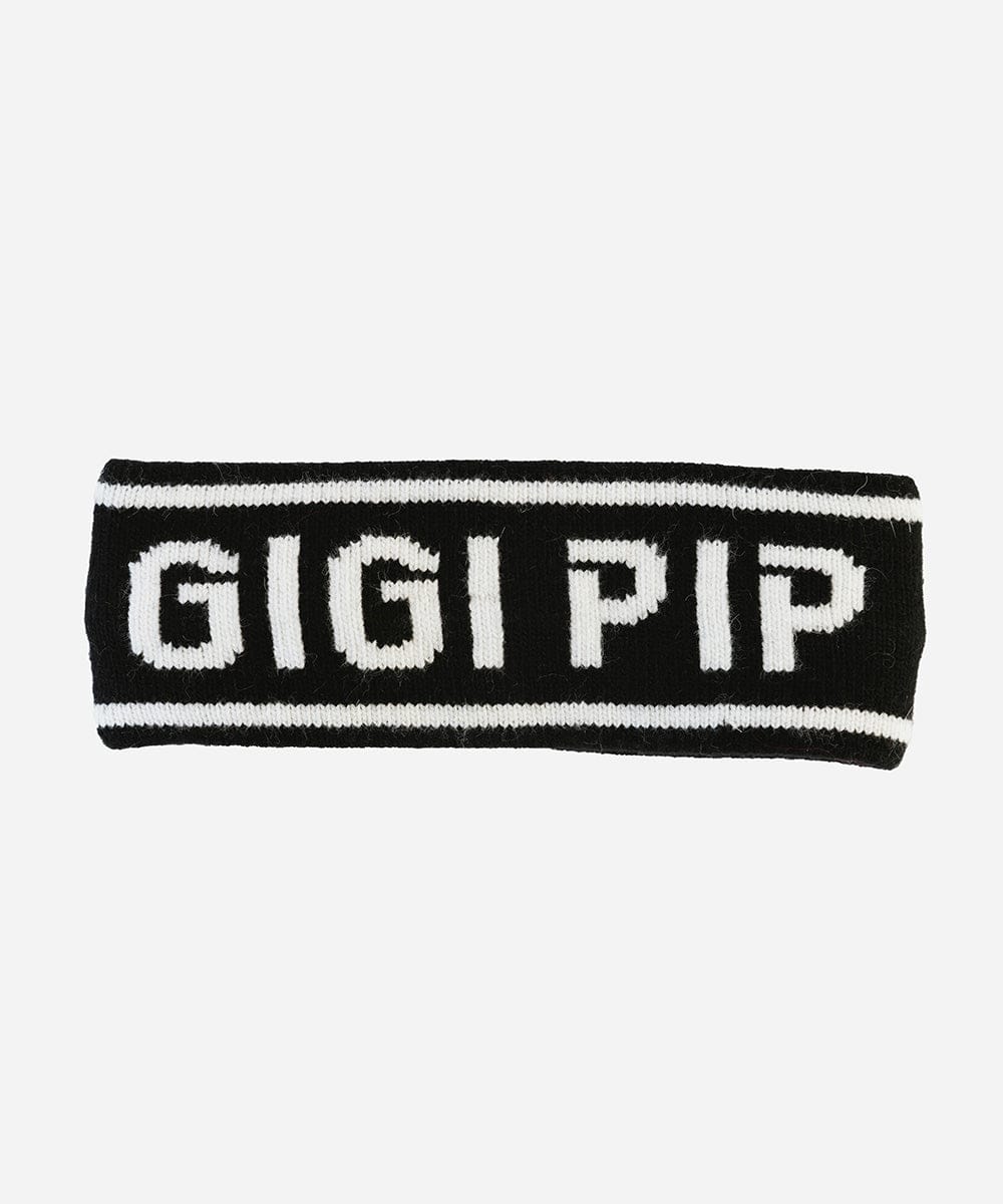 Black headband with 'GIGI PIP' text on a white background #color_black
