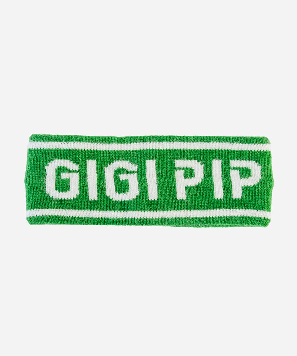 Evergreen colored headband with 'GIGI PIP' text on a white background #color_evergreen