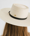Gigi Pip straw hats for women - Lake - 100% guatemalan palm wide brim sun hat, featuring a thin black leather band attached [natural]