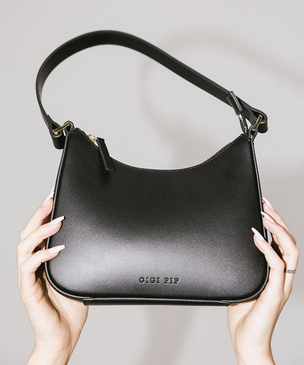 Gigi Pip luxury bags for women - Lyra Classic Handbag - 100% genuine leather everyday handbag featuring gigipip embossed + gold plated metal hardware [black]