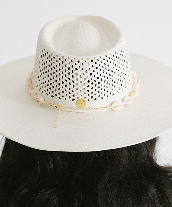 Gigi Pip hat bands + trims for womens hats - Cowrie Shell Band - Natural Cowrie Shells with gold plated chain to trim your hats and wear as a necklace [natural]