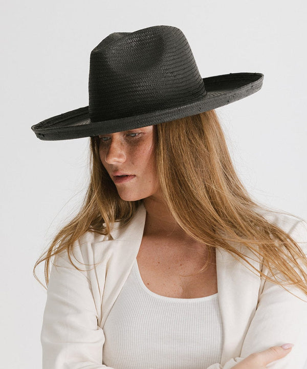 Gigi Pip straw hats for women - Penny Pencil Brim Straw - 100% Paper straw fedora sun hat with a pencil roll brim [black]