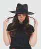 Gigi Pip felt hats for women - Rowan Fedora - 100% australian wool pinched fedora crown with a stiff wide flat brim featuring a grosgrain band with Gigi Pip branded [mix charcoal]