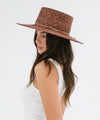 Gigi Pip straw hats for women - Capri Short - boater crown with a medium flat brim featuring a band around the crown [brown]