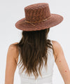 Gigi Pip straw hats for women - Capri Short - boater crown with a medium flat brim featuring a band around the crown [brown]