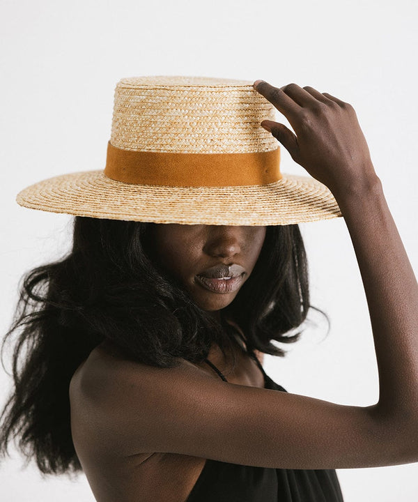 Gigi Pip straw hats for women - Capri Short - boater crown with a medium flat brim featuring a band around the crown [natural]