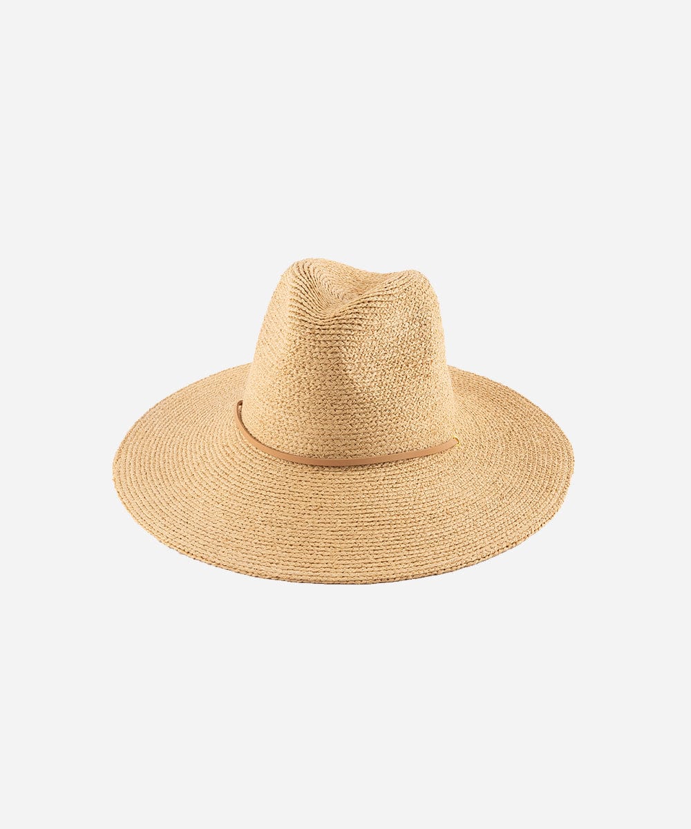 A natural colored straw hat with a wide brim and an adjustable band on a white background #color_natural