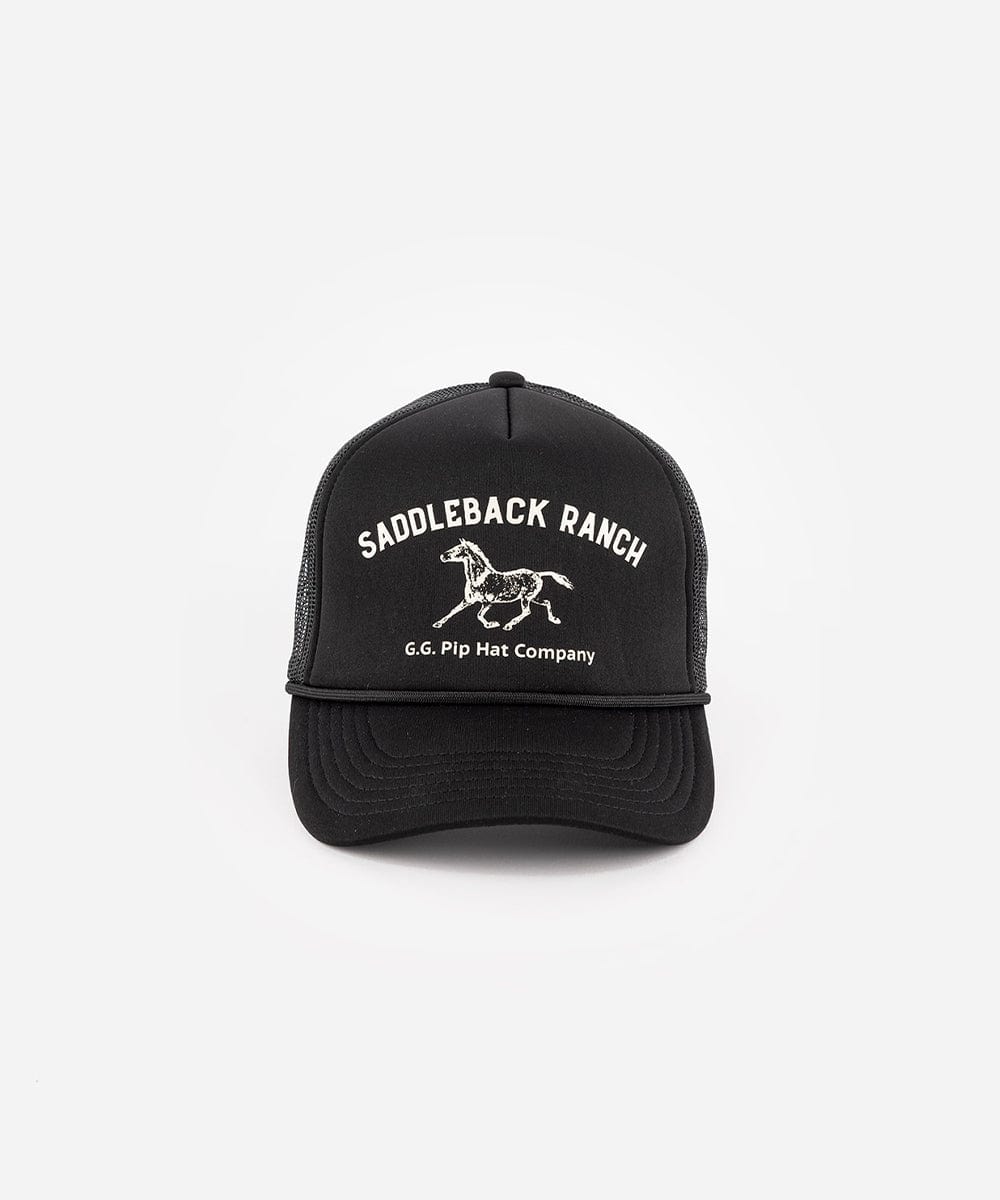 A black cap with 'Saddleback Ranch' text and logo on a white background #color_black