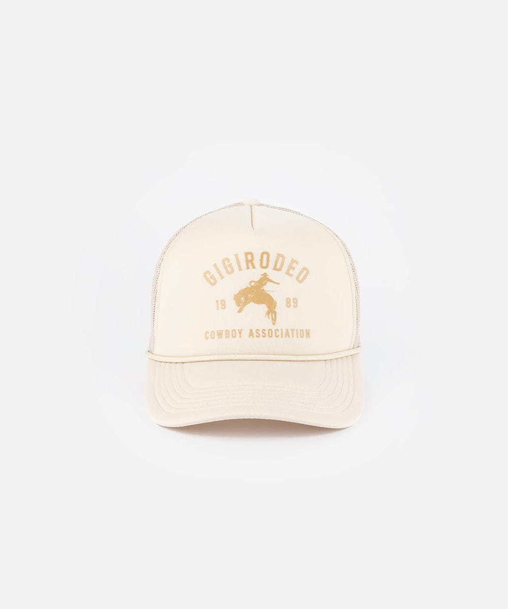 Cream cap with golden 'GIGIRODEO' text and logo on a white background #color_cream