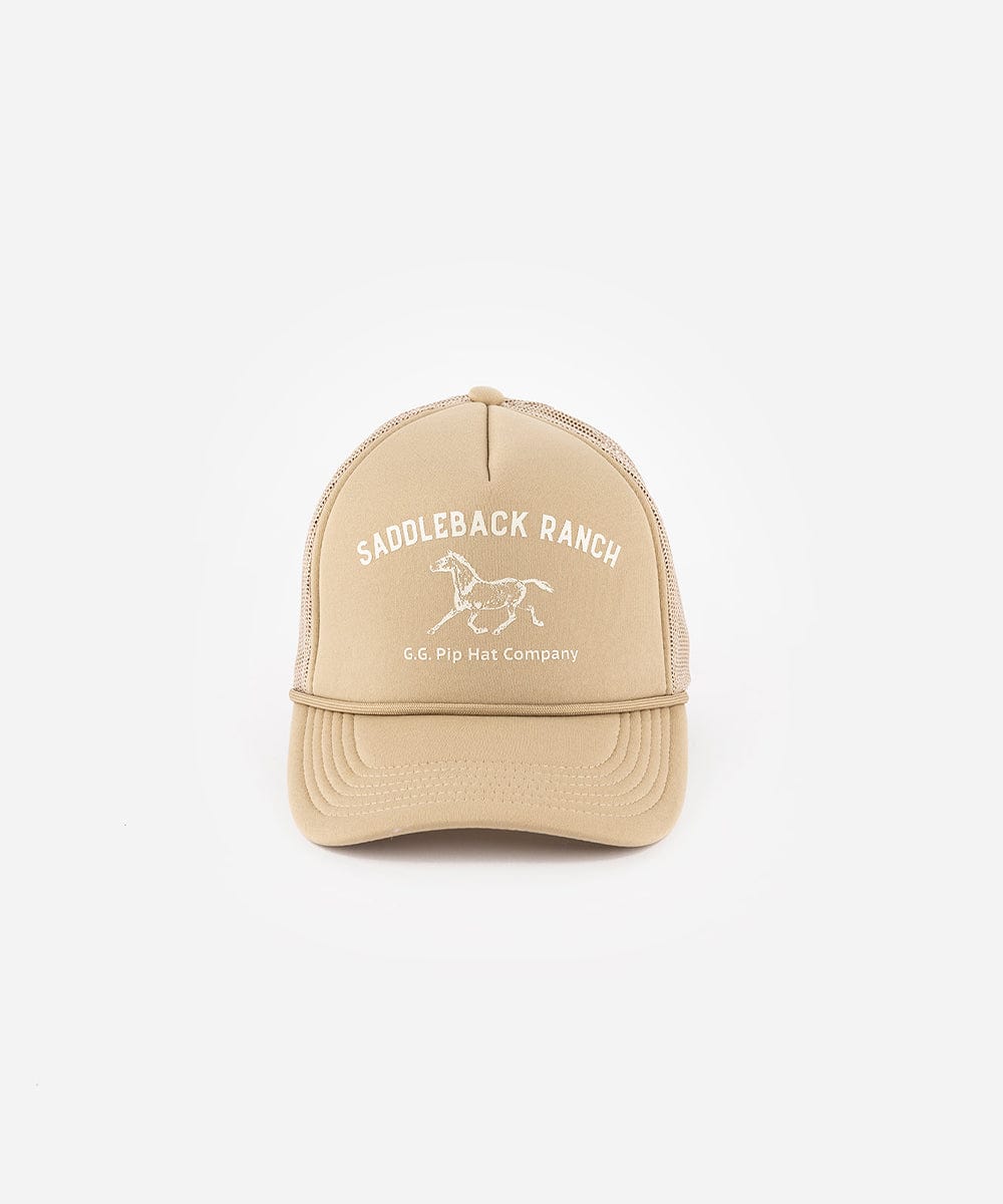 A tan cap with 'Saddleback Ranch' text and logo on a white background #color_tan