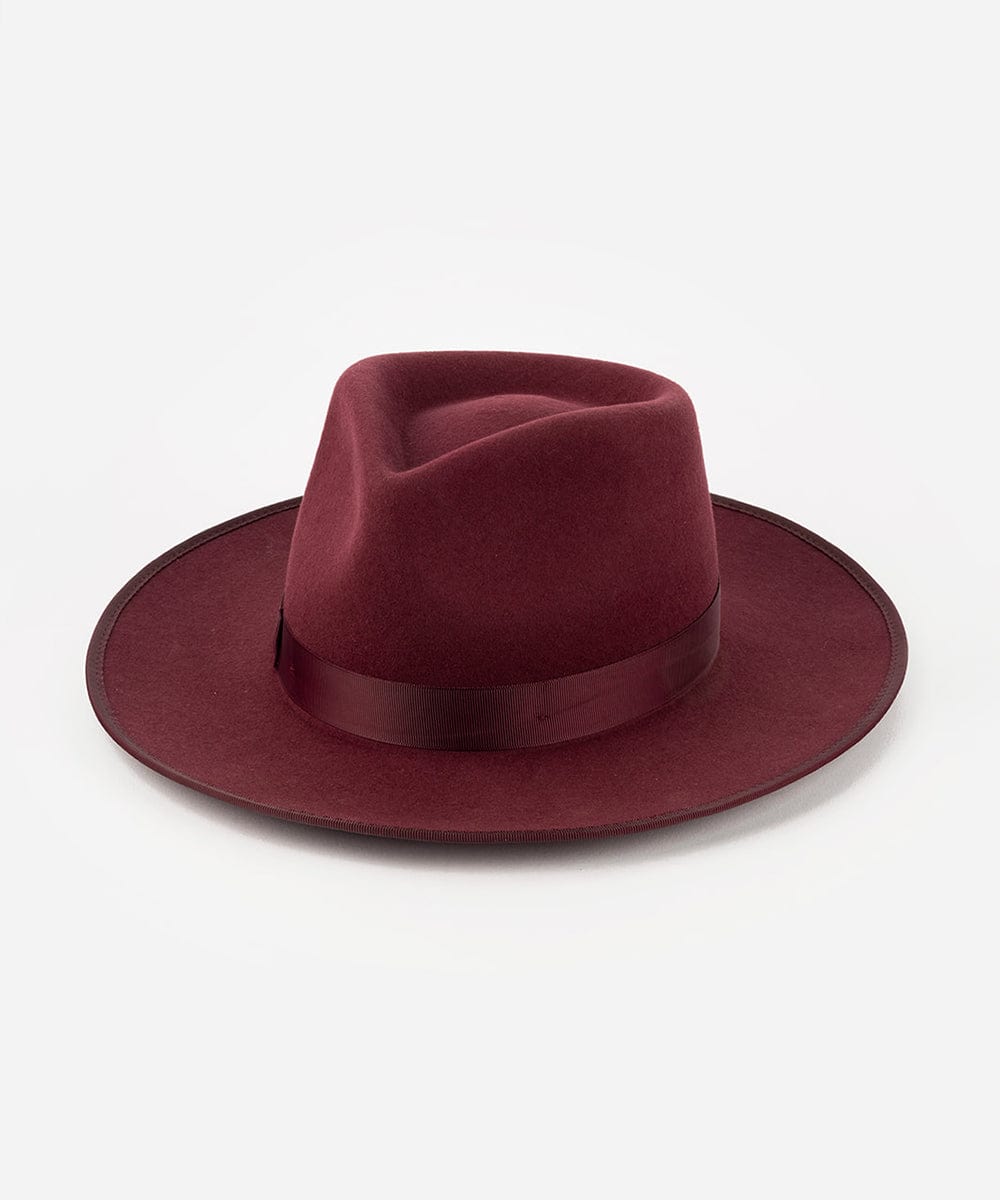 Merlot colored fedora hat with a band on a white background #color_merlot