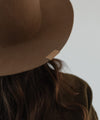 Gigi Pip felt hats for women - Ava Fedora - 100% australian wool felt fedora with a stiff upturned brim + pinched fedora crown, featuring a Gigi Pip embossed leather tab on the brim [brown]