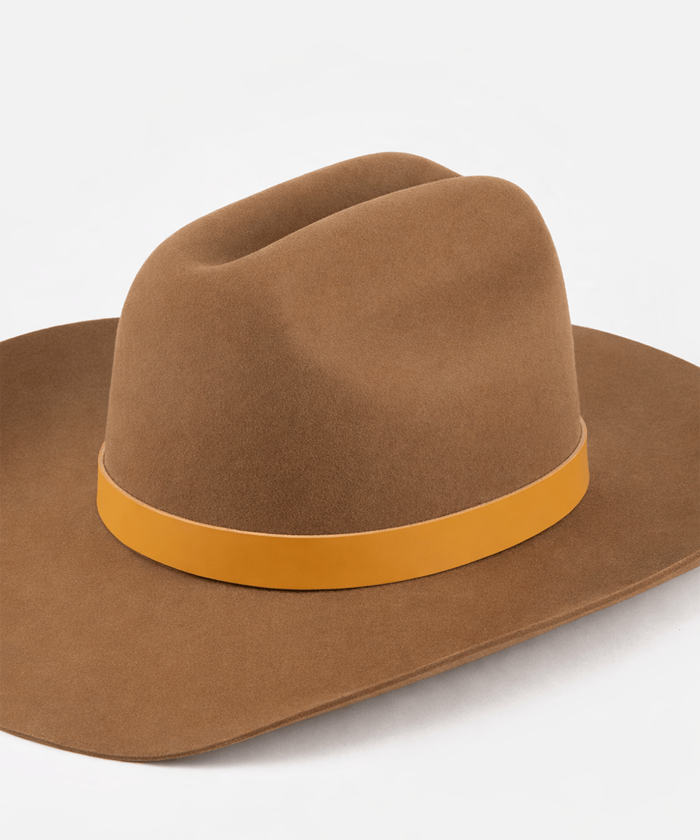 LONG BRIM LTHER BAND FERADO Unisex Leather Band Pinched Crown Large Brim Wool Fedora Hat  main image 4