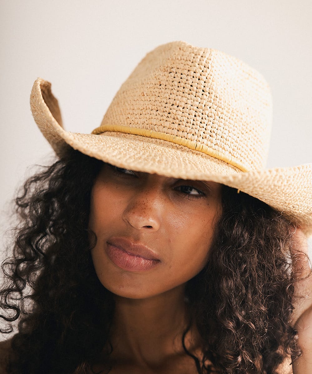 Straw Wide-Brim Hat with Colorful Beaded Band - Cream Layered Beaed Hat Band Western Cowboys Ladies Hat Decoration  main image 4
