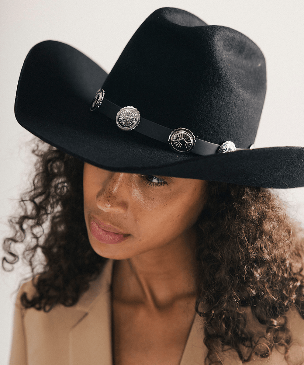 Black Wool GIGI PIP WIDE BRIM  Hat with Concho Band Shiloh - Cowboy with Silver Concho Band – San Diego Hat Company main image 4