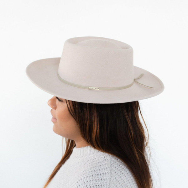 Gigi Pip hat bands + trims for women's hats - Grosgrain Band - 100% polyester grosgrain band featuring a Gigi Pip engraved metal bar and two tails where the band ties together in the back [sage]