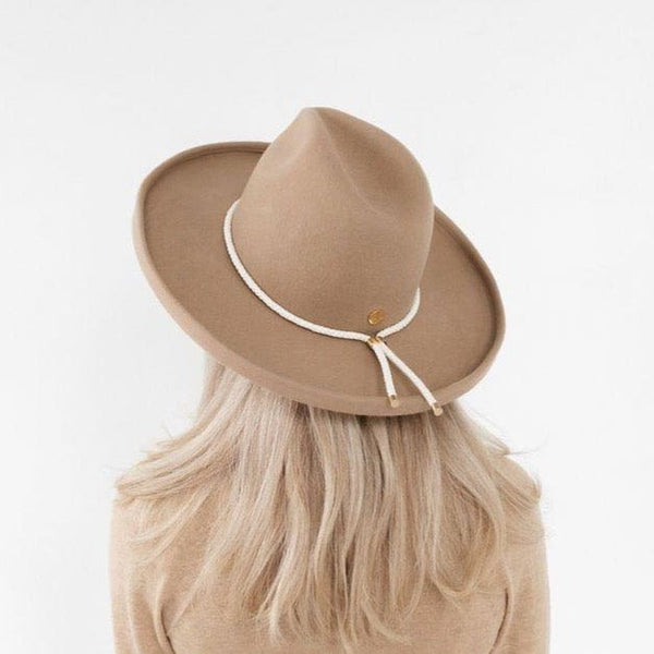 Gigi Pip hat bands + trims for women's hats - Braided Leather Bolo Band - 100% genuine braided leather featuring gold metal hardware used to tighten the leather snug around the crown of your hat [ivory]