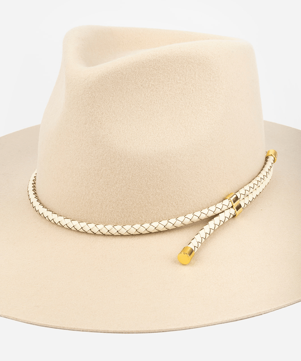 Chic Cream Fedora with Black Braided Band Wide Flat Brim Fedora Hat With Braided Band and Feather  main image 3