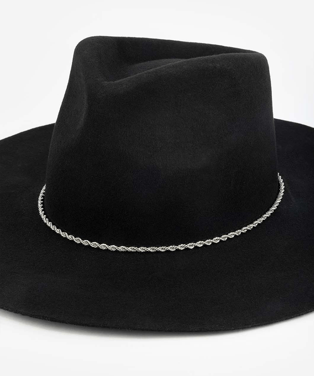 Black Stiff Brim Tall Dented Crown Silver Chain Band Trilby Fedora Hat NEW Corduroy C-Crown Trilby Fedora Hat – Village Hat Shop main image 3