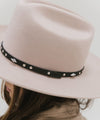 Gigi Pip hat bands + trims for women's hats - Studded Leather Band - 100% genuine leather + silver metal plated studs with a gold plated metal enclosure + gigi pip embossed detailing [black]
