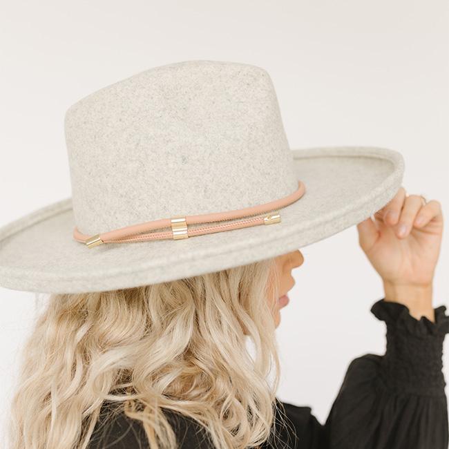Gigi Pip hat bands + trims for women's hats - Cara Loren Vegan Wrap Band - leather vegan adjustable wrap band featuring gold plated metal hardware [tan]