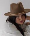 Gigi Pip hat bands + trims for womens hats - hand died clay beaded hat band featuring a gold plated metal enclosure [Tan]