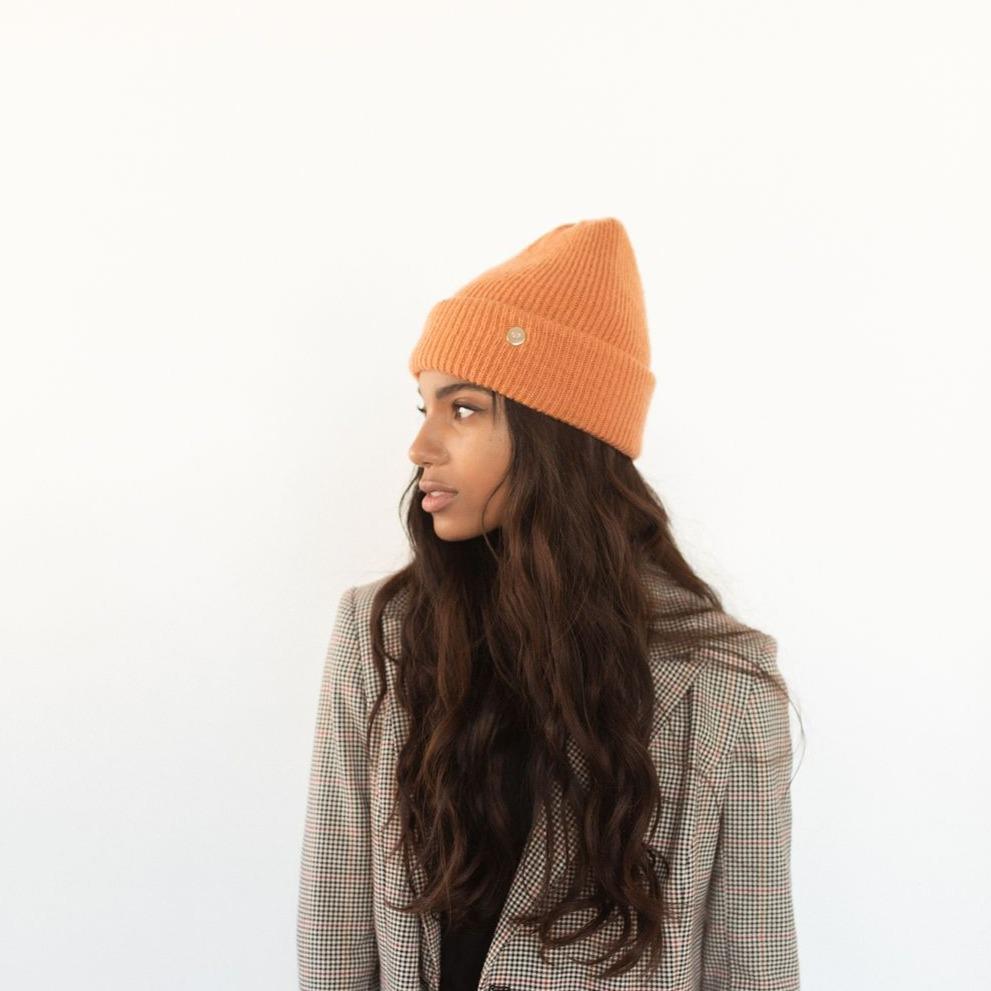 Gigi Pip beanies for women - Ky Thick Knit Beanie - 100% acrylic thick knit beanie with a statement fold featuring the rose gold Gigi Pip pin on the forehead [sage]