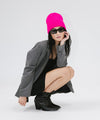 Gigi Pip Limited Edition Hats for Women - Limited Edition Hot Pink Beanie 33 - 100% acrylic hot pink oversized knit beanie with a wide fold brim + gigi pip branded tag on the fold [hot pink]