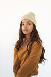 Gigi Pip beanies for women - Marsh Waffle Knit Beanie - 100% acrylic waffle knit beanie with the Gigi Pip logo on a tag over the fold [dusty sage]