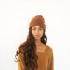 Gigi Pip beanies for women - Marsh Waffle Knit Beanie - 100% acrylic waffle knit beanie with the Gigi Pip logo on a tag over the fold [chocolate brown]