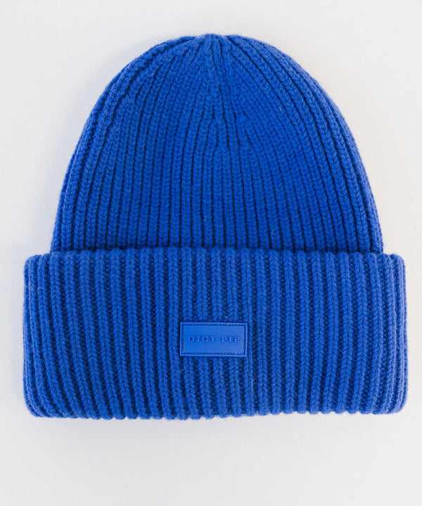 Gigi Pip beanies for women - Gigi Merino Wool Beanie - 100% merino wool double fold beanie featuring a Gigi Pip branded silicone patch on the front fold [alpine blue]