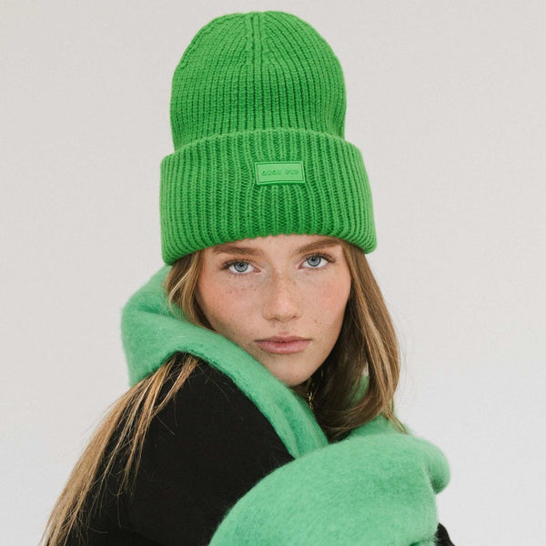 Gigi Pip beanies for women - Gigi Merino Wool Beanie - 100% merino wool double fold beanie featuring a Gigi Pip branded silicone patch on the front fold [evergreen]